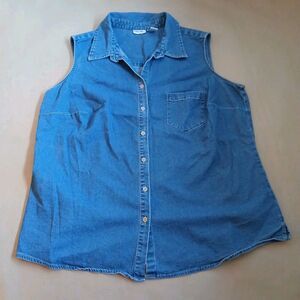 Cherokee Vintage Blue Denim Chambray Sleeveless Button Down Shirt Size 20W